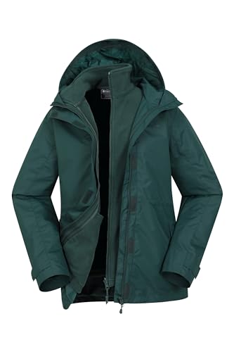 Mountain Warehouse Fell 3-in-1 Damen-Jacke - atmungsaktive, lange, wasserdichte, warm gefütterte Winterjacke für Damen mit Kapuze für Outdoor-Aktivitäten, Fleecejacke Dunkel Grün Damengröße EU 40