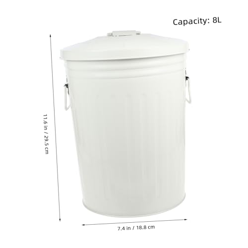 Caneca de basura metálica beige con tapa y asa miniatura 5