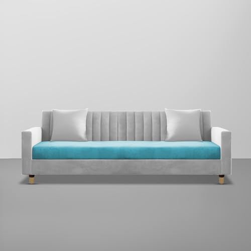 Image of Casaliving Garcia 3 Seater Sofa Set for Living Room (Turquise Grey Colour) Premium Fabric Sofa