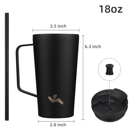 Image of Konokyo 18 oz Insulated Tumbler with Handle & Straw, Stainless Steel Mug