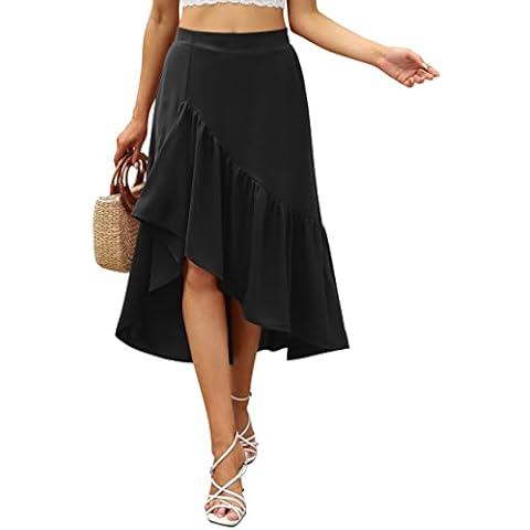 BeLuring Skirts for Women Casual Summer Midi Skirt Boho Flowy A-Line Skirt Black 16 18 Cover