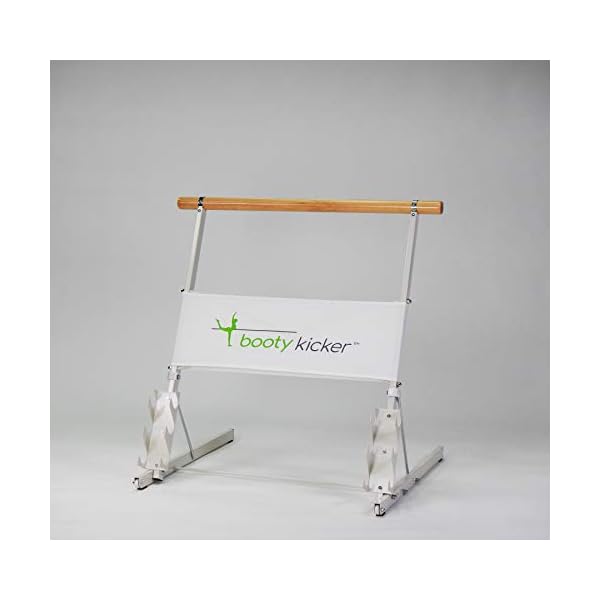 Booty Kicker – Home Fitness Exercise Barre, Folds Flat, Portable, Storable, Strong Angular Design for Pushing, Pulling, Balance & Ballet Exercises, wood, steel, nickle, Perfect for Barre Workouts