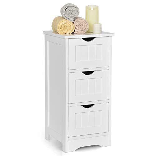 Costway Bathroom Storage Cabinet, Space-Saving Slim Storage Cabinet With 3 Drawers, Freestanding Wooden Narrow Floor Cabinet For Living Room Bathroom Bedroom Entryway (White) #TOP28
