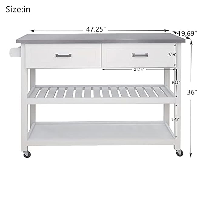 Stainless Steel Table Top White Kicthen Cart with Two Drawers,for Restaurants-ONIl5I4j