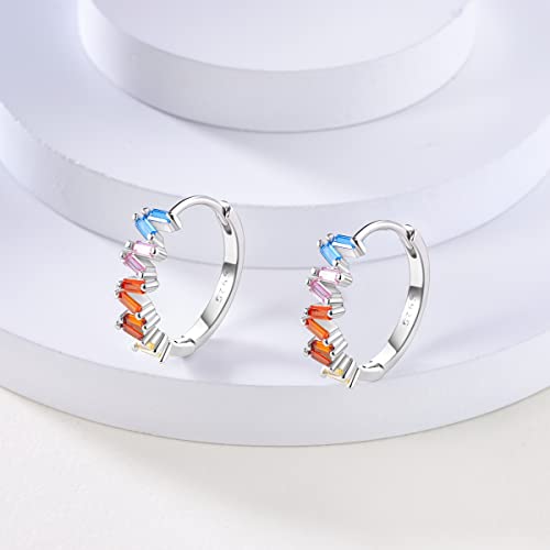 Hapour Tiny Rainbow Hoop Earrings 925 Sterling Silver | Inlaid Colorful Cubic Zirconia Huggie Earrings for Women Teen as Birthday Gift-Multicolored Stones4