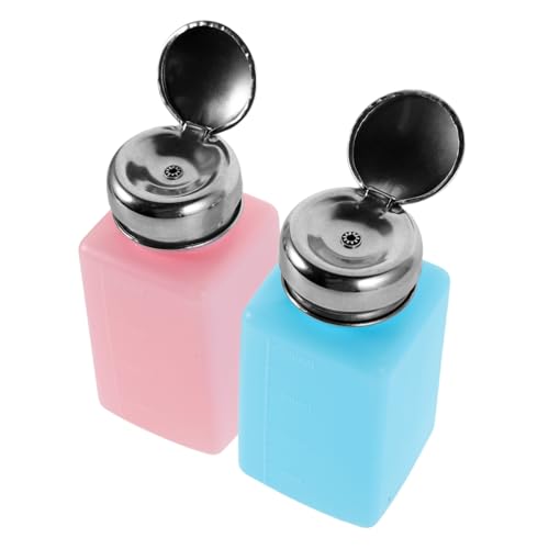 PRETYZOOM 2pcs Push down Anti Static Alcohol Solvent Pump Bottles 200ml Refillable Press Type Liquid Dispenser Containers for Industrial Use with Blue and Pink