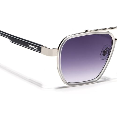 Image of Voyage Square UV Protected Sunglasses for Men & Women (Grey & Clear Lens | Grey & Black Frame - MG7581)