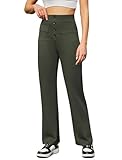 Friptspyg Pantalon Femme Taille Haute Droit Élastique à Poches et Boutons Pantalon Sport et Détente Femme, Vert Militaire M