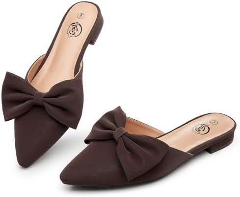 Trary Women's Black Bow Pointed Toe Mules, Modern Mule
