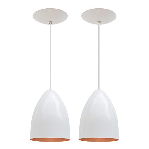 Combo Kit com 2 Pendentes Soft Cone Branco Cobre Luminária Alumínio Lustre 18Cm Sala