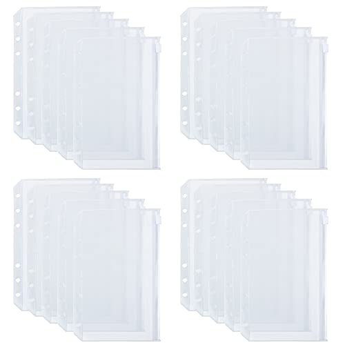 Bolsas de Carpeta de 6 Agujeros de Tamaño A6 Carpetas de Cremallera de Plástico Translúcidas Impermeables para Documentos de Archivos Cuadernos Tarjetas (20 Piezas) Cover