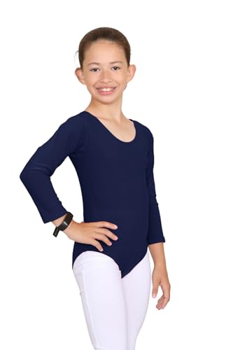 janisramone® Kids Gymnastics Leotards for Girls, Long Sleeve Leotards for Girls for Gymnastics and Dancing, Microfibre Girls' Gymnastics Leotards Ballet Leotard for Girls Aged 3-13 Years Navy