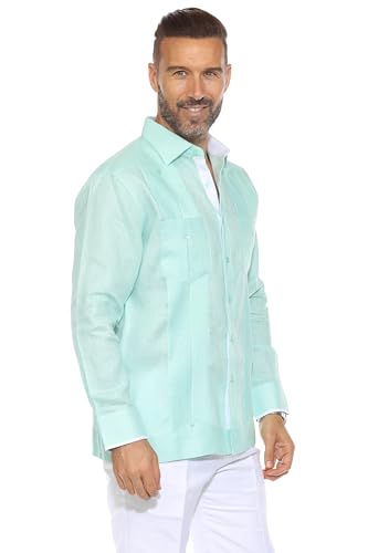 Mojito Men’s 100% Linen Long Sleeve Guayabera – Contrast Panel & Tonal Pleats4