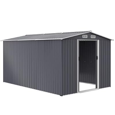 Only choice Outdoor 8 x 12 Ft. Storage Shed Large Metal Tool Sheds, Heavy Duty Storage House with Sliding Doors with Air Vent for Backyard Patio Lawn to Store Bikes, Tools, Lawnmowers Grey