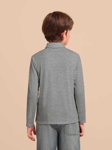 Image of Haloumoning Boys Long Sleeve Polo Shirts Kids Casual Button School Uniform Shirts with Chest Pocket 5-14 Years