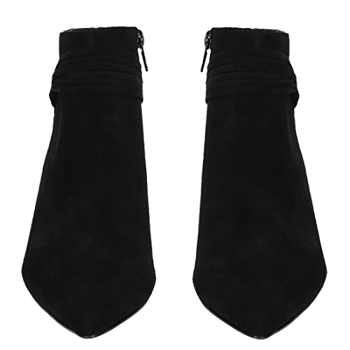 MOOMMO Women Low Kitten Heel Suede Ankle Boots Bow Pointed Closed Toe Zipper Chelsea Boots 2" Heels Buckle Strap Faux Suede Boot Zip Up Short Dress Booties Fall Office Wedding Comfy Cute 4-11 M US4