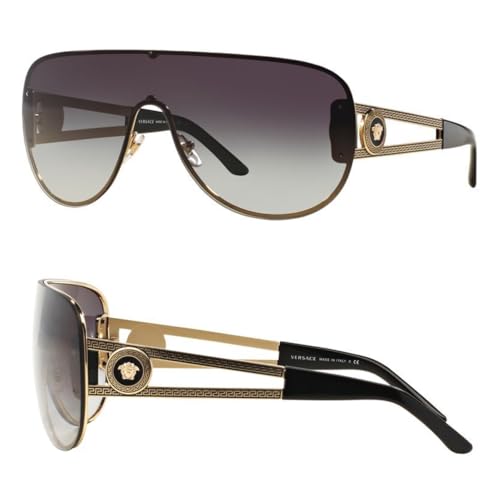 Versace VE2166 41mm Non-Polarized Aviator Sunglasses for Women – Pale Gold Metal Frame with Black & Gold Temples, 100% UV Protection, Lightweight & Comfortable Sunglasses, eShades Eyewear Kit Included