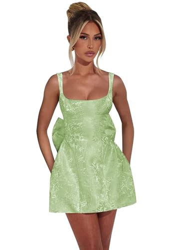 Jacquard Satin Homecoming Dresses for Teens Square Neck A Line Short Prom Cocktail Party Gown with Bow