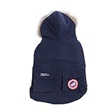 ICOUCHI ペット服 ベスト風ジャケットダウン 冬服 コート 防寒 犬服 ドッグウェア パーカー 中綿入れ 中型犬 小型犬向け 軽量 保温 マジックテープ 犬洋服 厚手 (M, ネイビー)