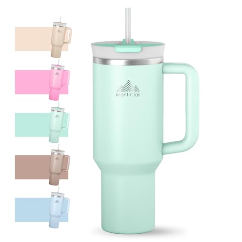 Mont-Clair Tumbler 40oz - Étanche Mug Isotherme avec Paille Couvercle Poignée - Gourde boissons chaudes et froides - Froid pendant 10 heures - Glacé pendant 48 heures - 1200ml - Matcha Vert