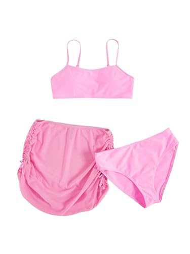 Milumia Girl's 3 Set Bikini Set Swimsuit with Drawstring Beach Swim Skirt Swimwear Pink 10-11Y