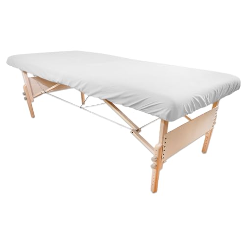 Simplicity™ Plus Sized Extra Wide Massage Table Fitted Sheet Poly-Cotton. Fits Extra Wide Massage Tables. Professional Quality. 37 x 78 x 7.5 Inches, 55% Polyester, 45% Cotton - White