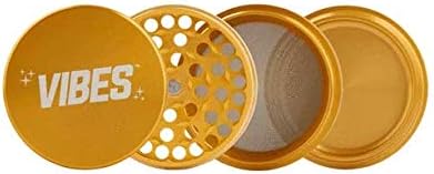 Amazon Com Vibes Aerospaced 4 Piece Herb Grinder Metal 2 5 Inch 63mm Gold Pick Tool Included Kitchen Dining