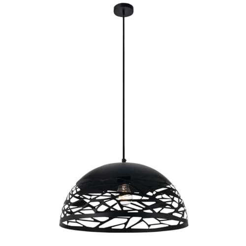 TEKHOME Lampada a sospensione a cupola in metallo industriale regolabile in altezza E27 Base Lampadario ritagliato per isola cucina, camera (NERO)