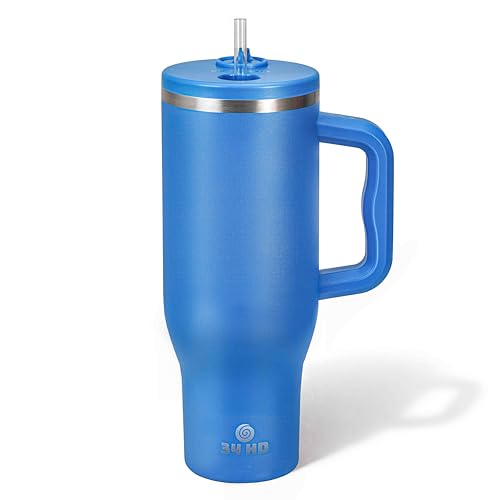 34HD Blue 40oz Insulated Tumbler with Handle and Reusable Hidden Straw