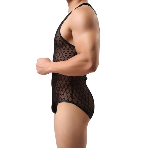 YUFEIDA Sexy Men's Jumpsuit Black Bodysuit Transparent Briefs Underwear3