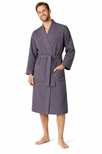 Image of Turkish Linen Men’s Waffle Bathrobe Lightweight Kimono Spa Robe – Quick Dry Bath & Shower Robe for Men with Pockets