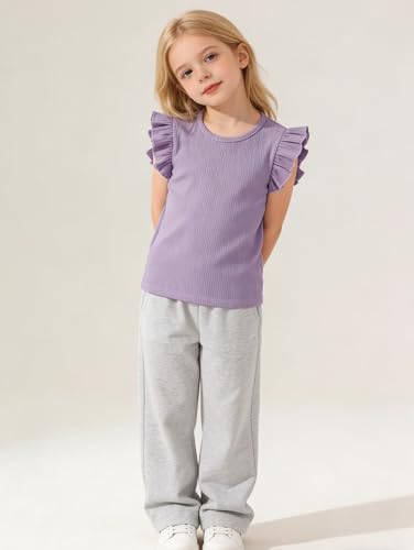 Image of Girls 4 Packs Tees Ruffle Short Sleeve T-Shirt Ribbed Knit Casual Summer Tunic Tops 4-12 Years
