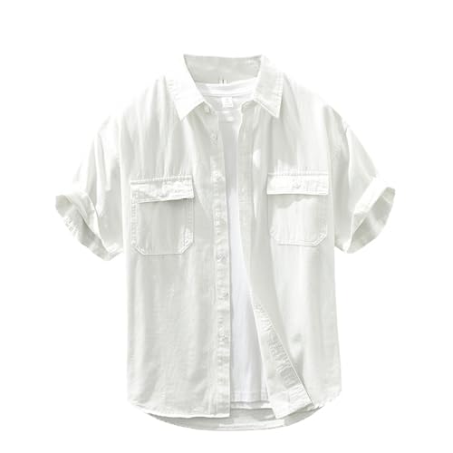 Chemise manches courtes homme en pur coton style japonais décontracté