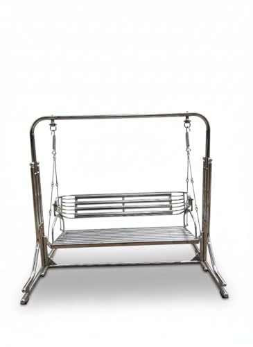 Image of Swing India Indoor and Outdoor Stainless Steel Swing with Hammock Chair 2-Seater Jhula, High-Strength Iron, 350 kg Capacity (Silver) | Beautiful, Comfortable Seating for Your Dream Home