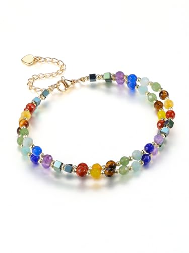 Jovivi Bracelet 7 Chakra Pierre Véritables Naturelle Reiki 14k Or Doré Bijoux Bracelet Chaîne...