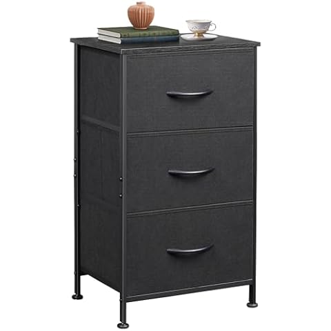 WLIVE Dresser with 3 Drawers, Fabric Nightstand, Organizer Unit, Storage Dresser for Bedroom, Hallway, Entryway, Closets, Sturdy Steel Frame, Wood Top, Easy Pull Handle, Charcoal Black Cover
