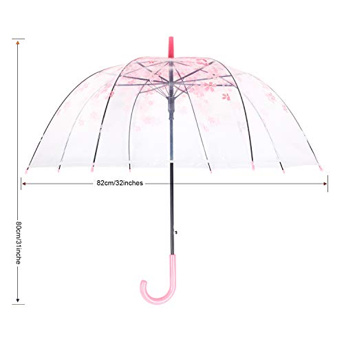 ThreeH Elegant Arch Umbrella Windproof Thick Transparent Cherry Cute Design Romantic Long Handle Rain Umbrella KS11 Pink by ThreeH - Image 4
