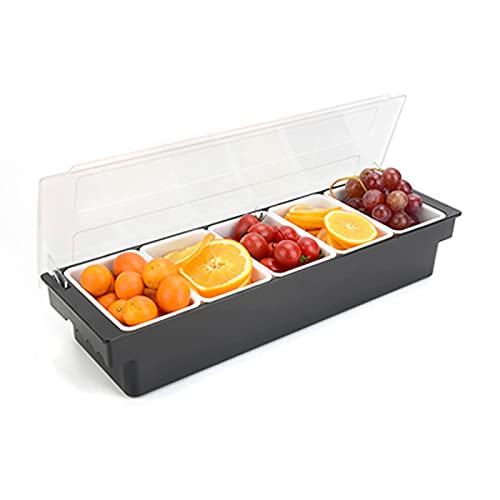 CLEADONG Contenedor de ingredientes, 5 celdas, recipiente para alimentos, catering, recipiente de plástico para buffet, recipiente para ingredientes, caja de condimentos, caja de frutos secos y