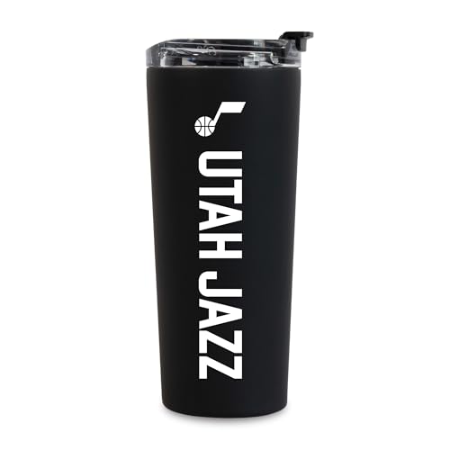 Image of Rico Industries NBA Basketball Utah Jazz Black 24oz Stainless Steel Tumbler with Lid and Dual Functioning Lid