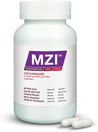 Brain Ready™ Nutrition for Teens/Adults Over 110lbs – MZI™ Magnesium, Zinc, and Iron Glycinate Capsules – 45 Day Supply (135 Capsules)