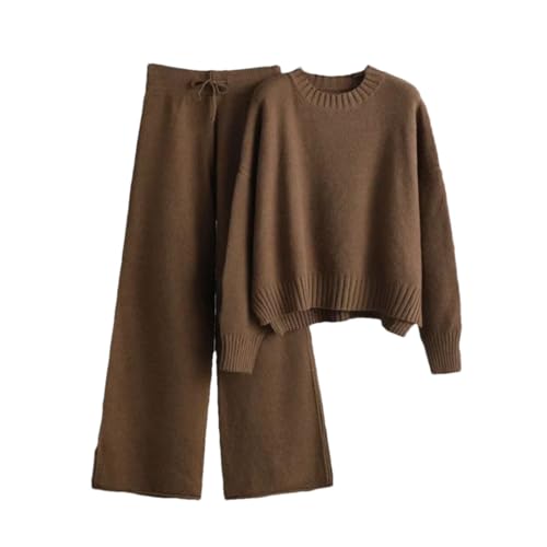 Women’S O-Neck Pullover Sweater And High Waist Sweatpants Outfit Casual Style Full Sleeve Slim Fit Two Piece Knit Set