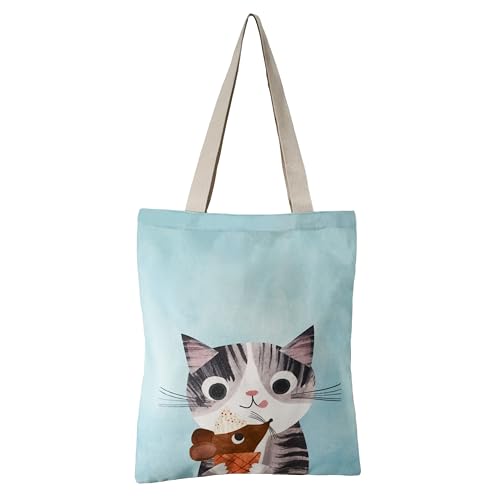 COMPRISA Bolsa de Mano Grande de Lona con Dibujos de Gatitos, Bolso multicolores, Bolsa de Tela Reutilizable para Compras, Trabajo y Escuela, Casual y Adorable (gatito10)