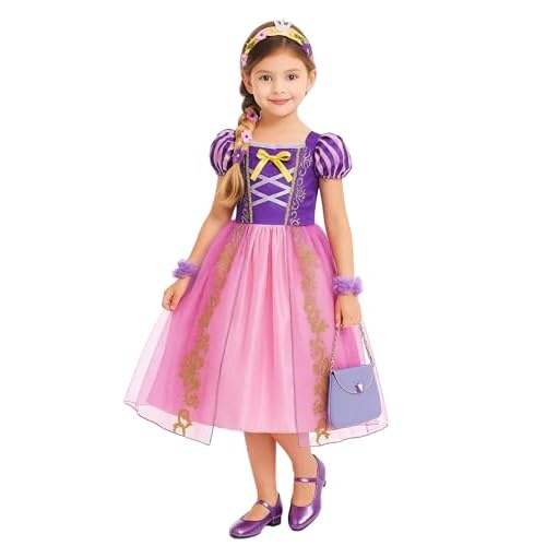 Girls Princess Costume Dress Halloween Christmas Fancy Cosplay Outfits with Wig Purple 02 8-9T(130)