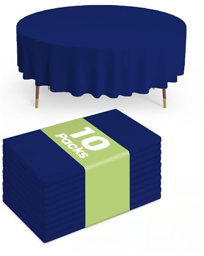 Image of Pureegg Plastic Table Cloth Disposable 10 Pack, 84'' Round Table Cloths, Graduation, Patriotic Decorations, Thanksgiving, Veterans Day Tablecloths, Round, Plastic Cover, Leakproof & Sturdy, Navy Blue