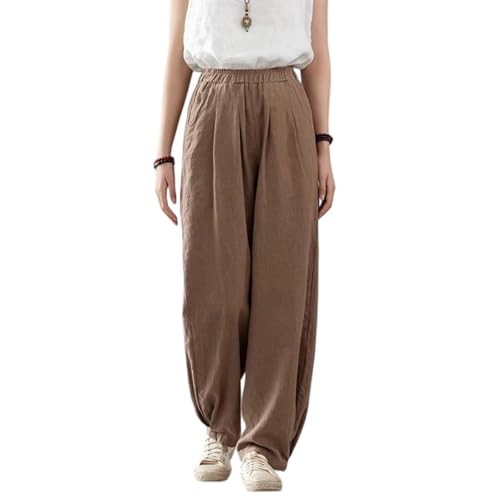 Pantalon femme coton lin lanterne : coupe confortable à taille élastique pour le printemps