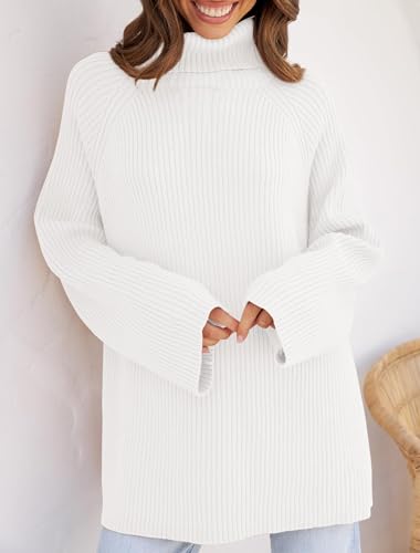 Zesica CASUAL Women'S 2024 Winter Sweaters Oversized Turtleneck Long Sleeve Chunky Knitted Pullover Sweater Jumper Tops,White,Medium thumb #6