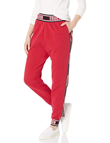 True Religion Women's Branded Taping Skinny Leg fit Jogger Sweat Pant, Ruby Red, M