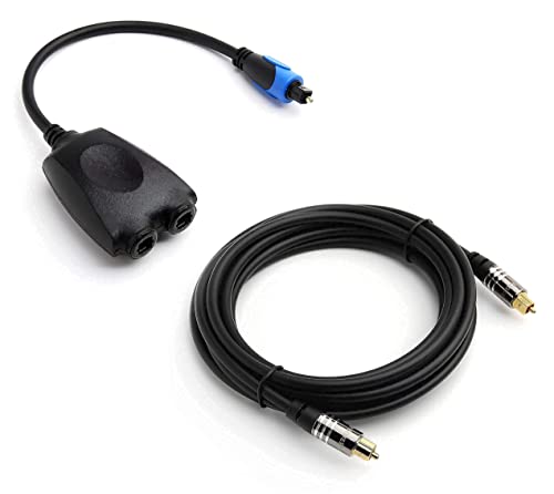 Bluerigger 1X2 Toslink Splitter With Premium Toslink Cable (6Ft) - 1 Male Input 2 Female Output - With 24K Gold Plated Connectors (For Home Theatre, Xbox, Playstation Etc.) #TOP16