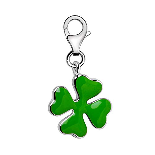 Quiges Charms Anhänger 3D Grüne Emaille Lucky Kleeblatt Versilbert Damen Schmuck für Bettelarmband Cover