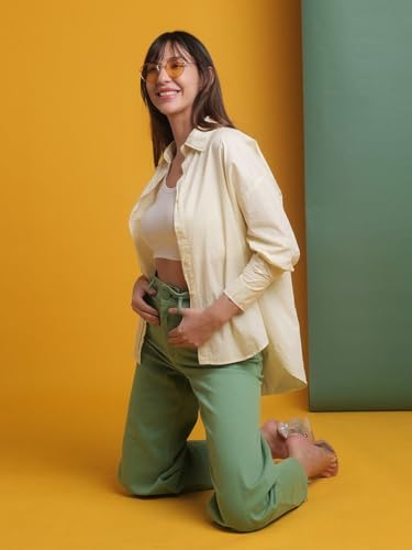 Image of Freehand Women Oversized Solid Oversized Shirt (Cream S)